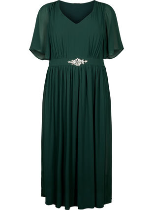 Maxi dress with pleats and short sleeves - Green - Sz. 40-64 - Zizzifashion Maxi dress with pleats and short sleeves - Green - Sz. 40-64 - Zizzifashion