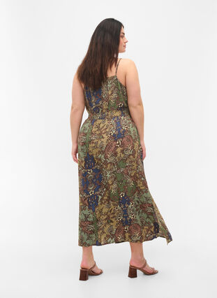 Sleeveless viscose midi dress with a paisley print, Green Paisley, Model image number 1