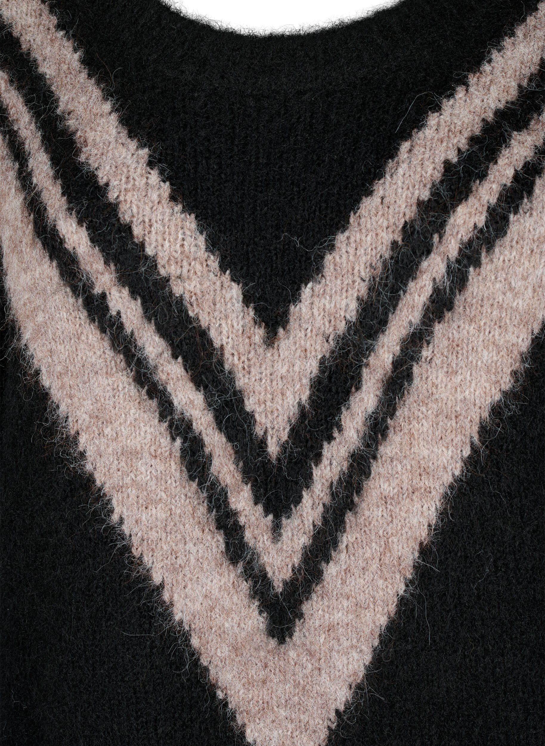 Zizzifashion Knitted sweater with striped detail, Black Comb, Packshot image number 2
