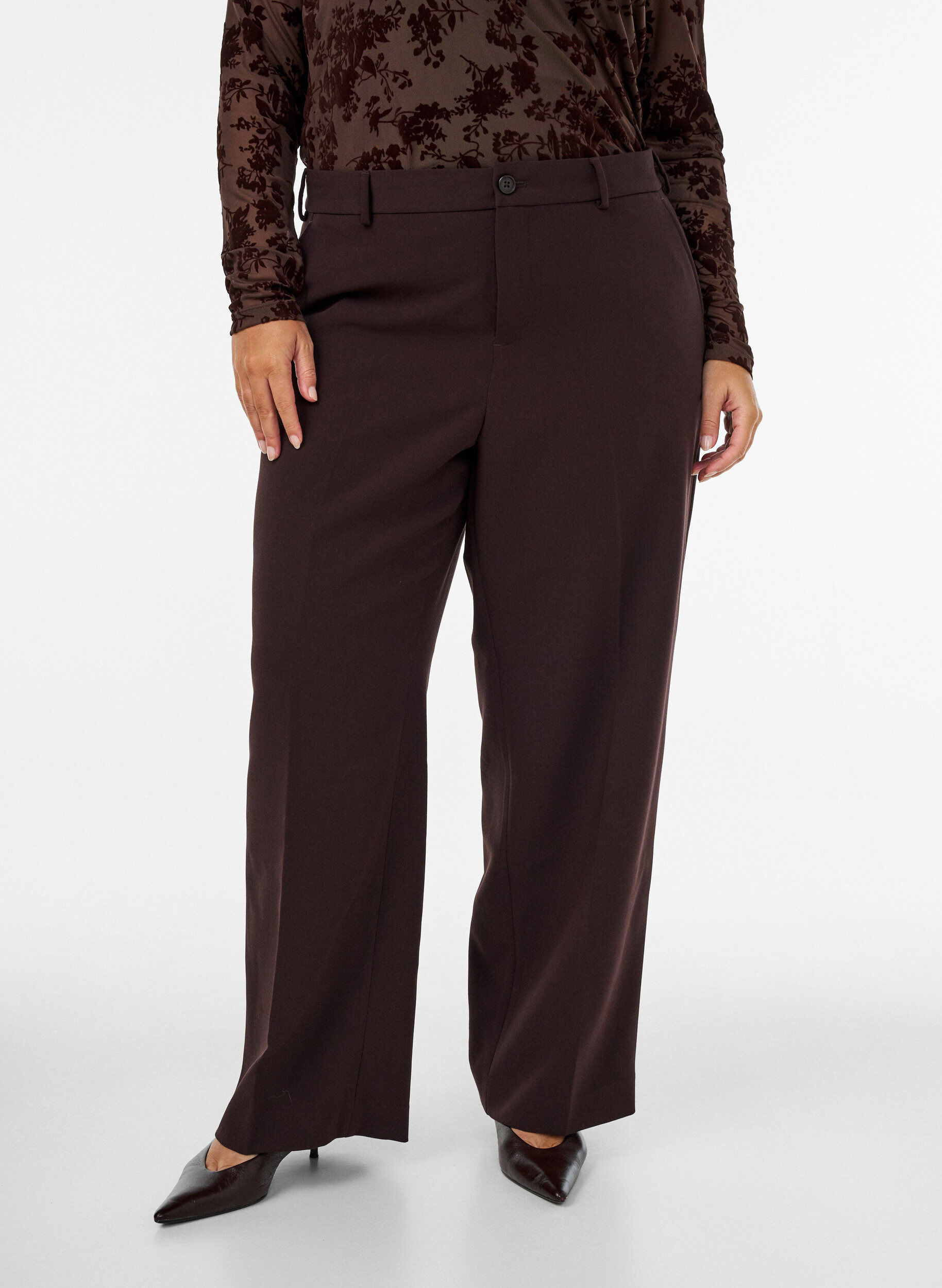 ZizzifashionTailored trousers with wide legs and high waist, Brown, Model image number 2