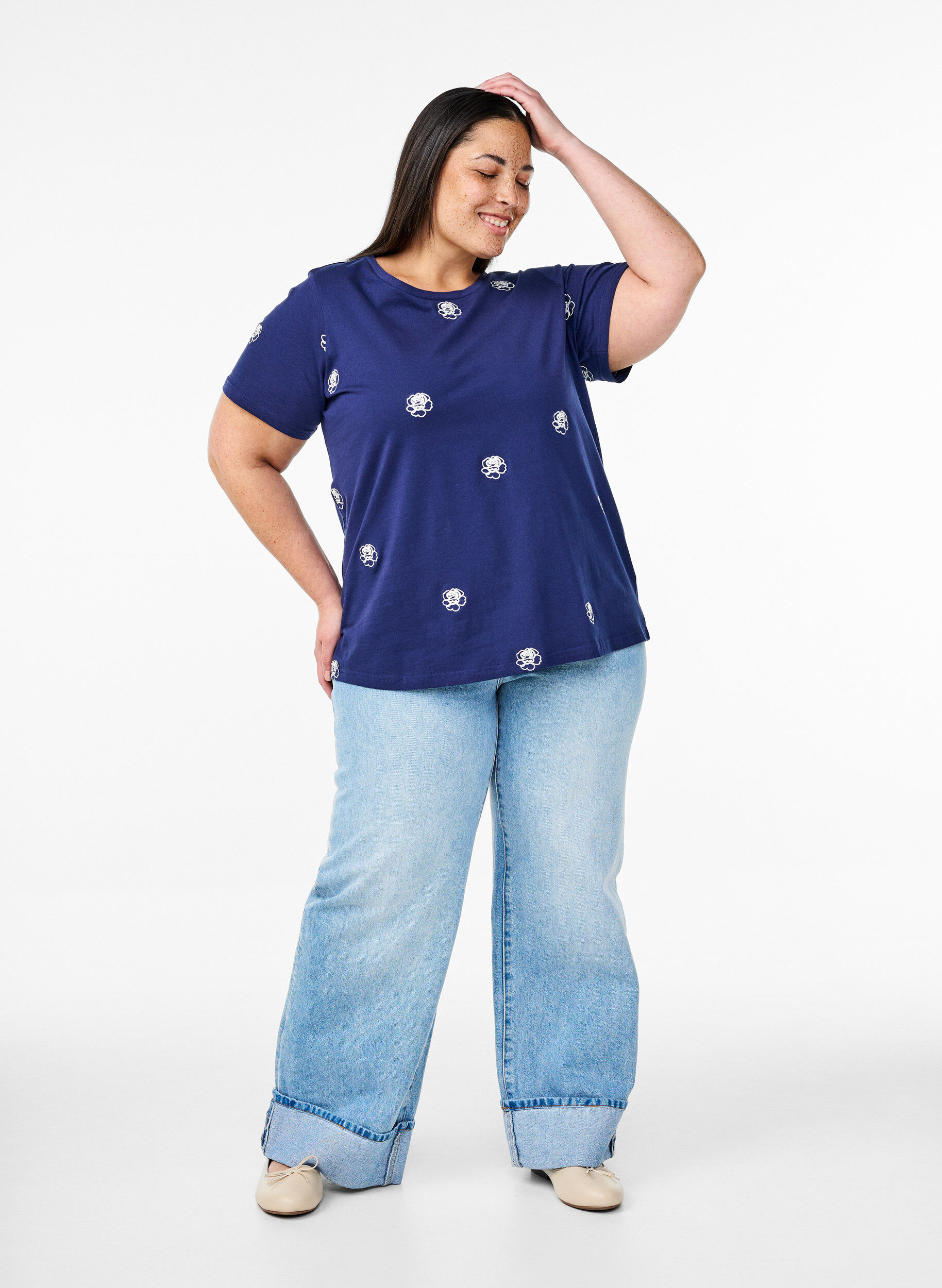 ZizzifashionT-shirt in organic cotton with embroidered motifs, Blue, Model image number 1