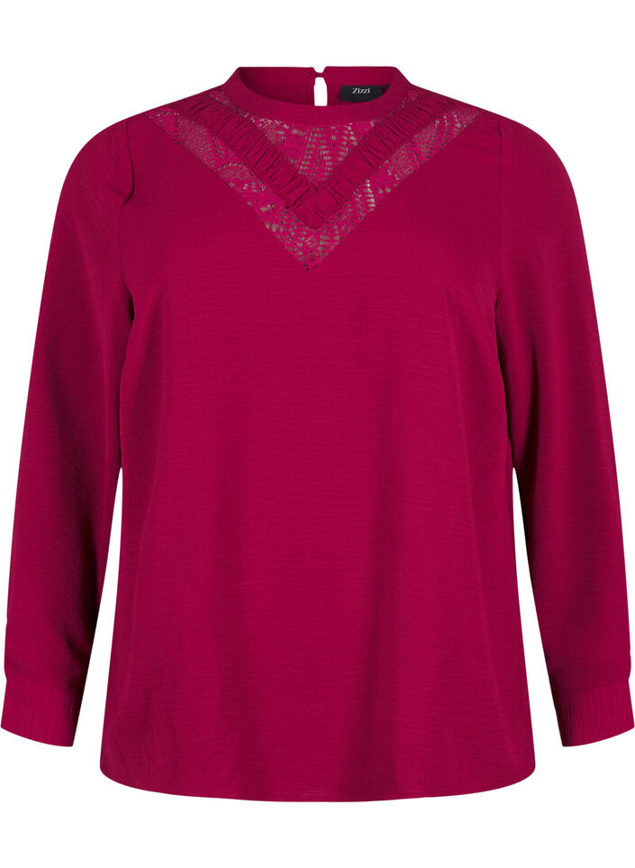 Blouse with lace detail, Red Plum, Packshot image number 0