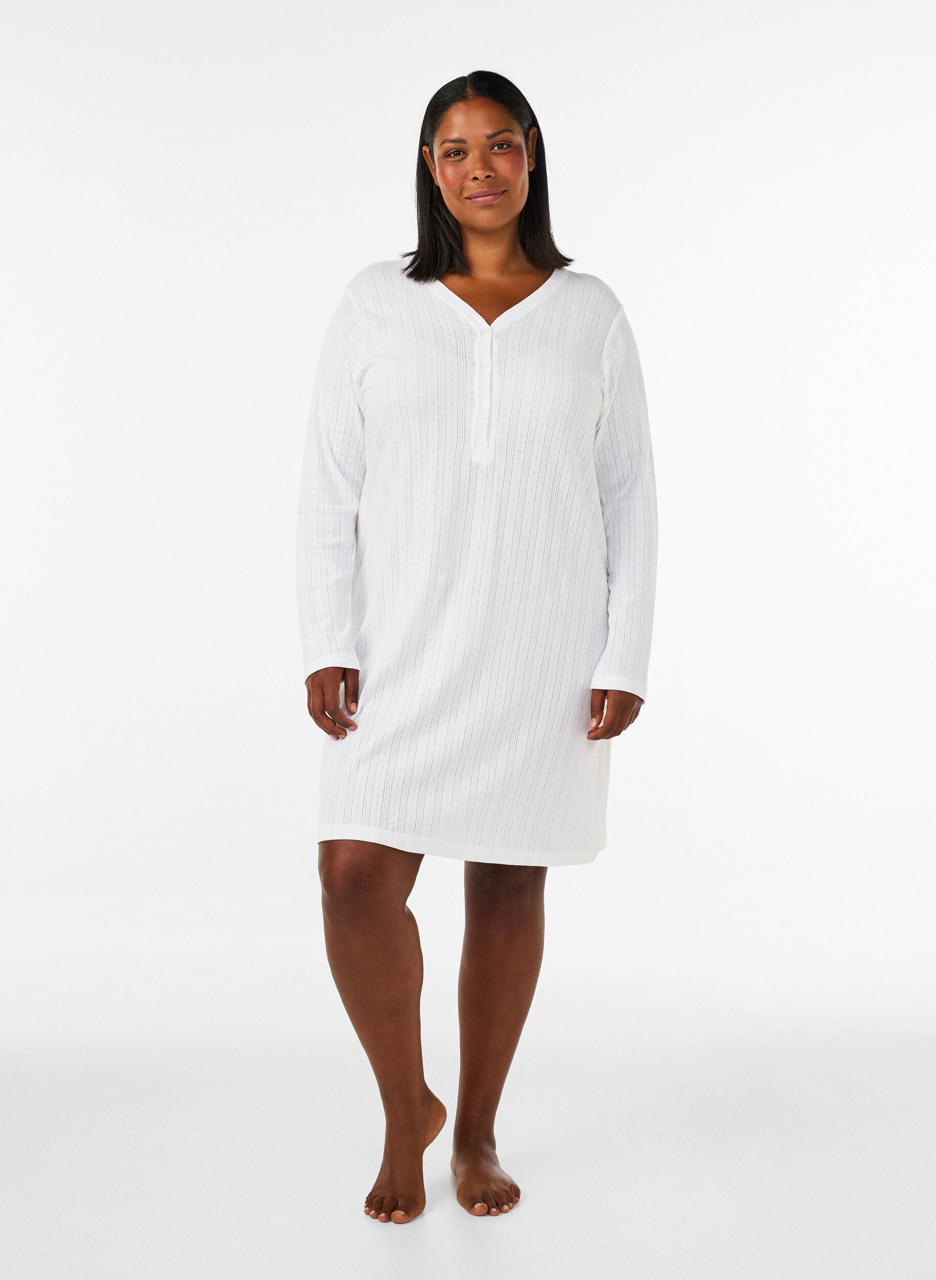 ZizzifashionNightgown in organic cotton with eyelet embroidery, White, Model image number 1