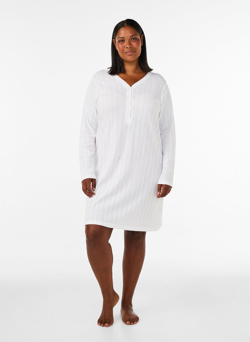 Nightgown in organic cotton with eyelet embroidery, White, Model image number 1