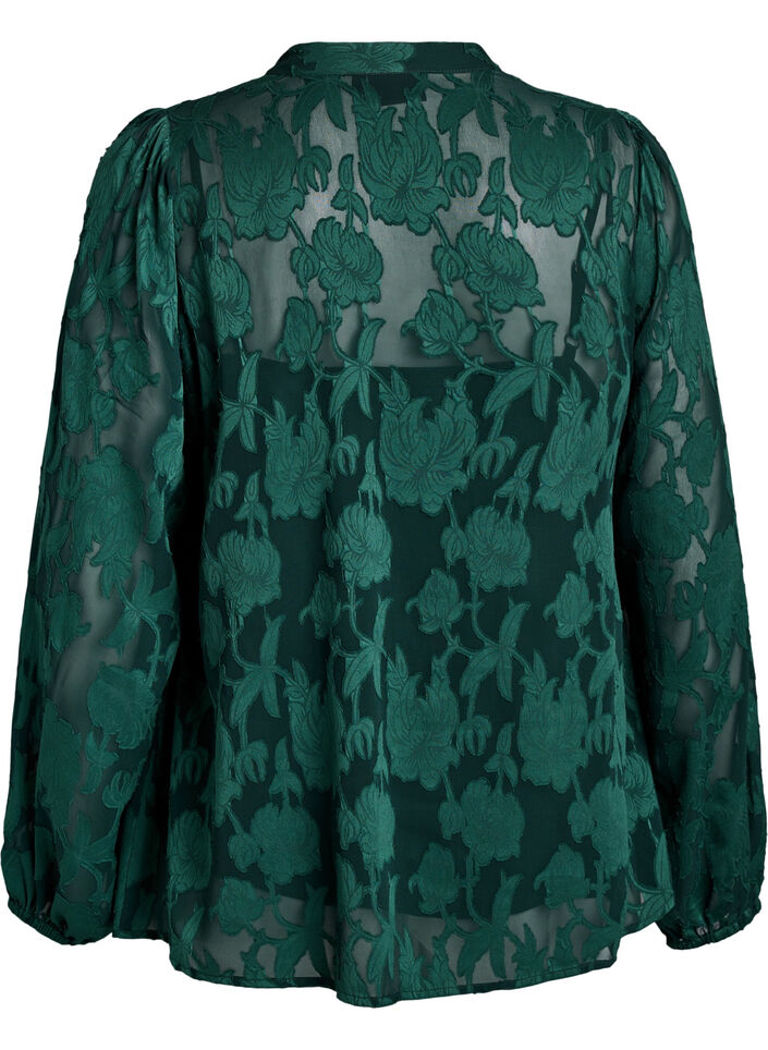 Blouse with buttons and floral pattern, Green, Packshot image number 1
