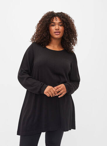 Round neck knitted jumper in cotton blend, Black, Model image number 0