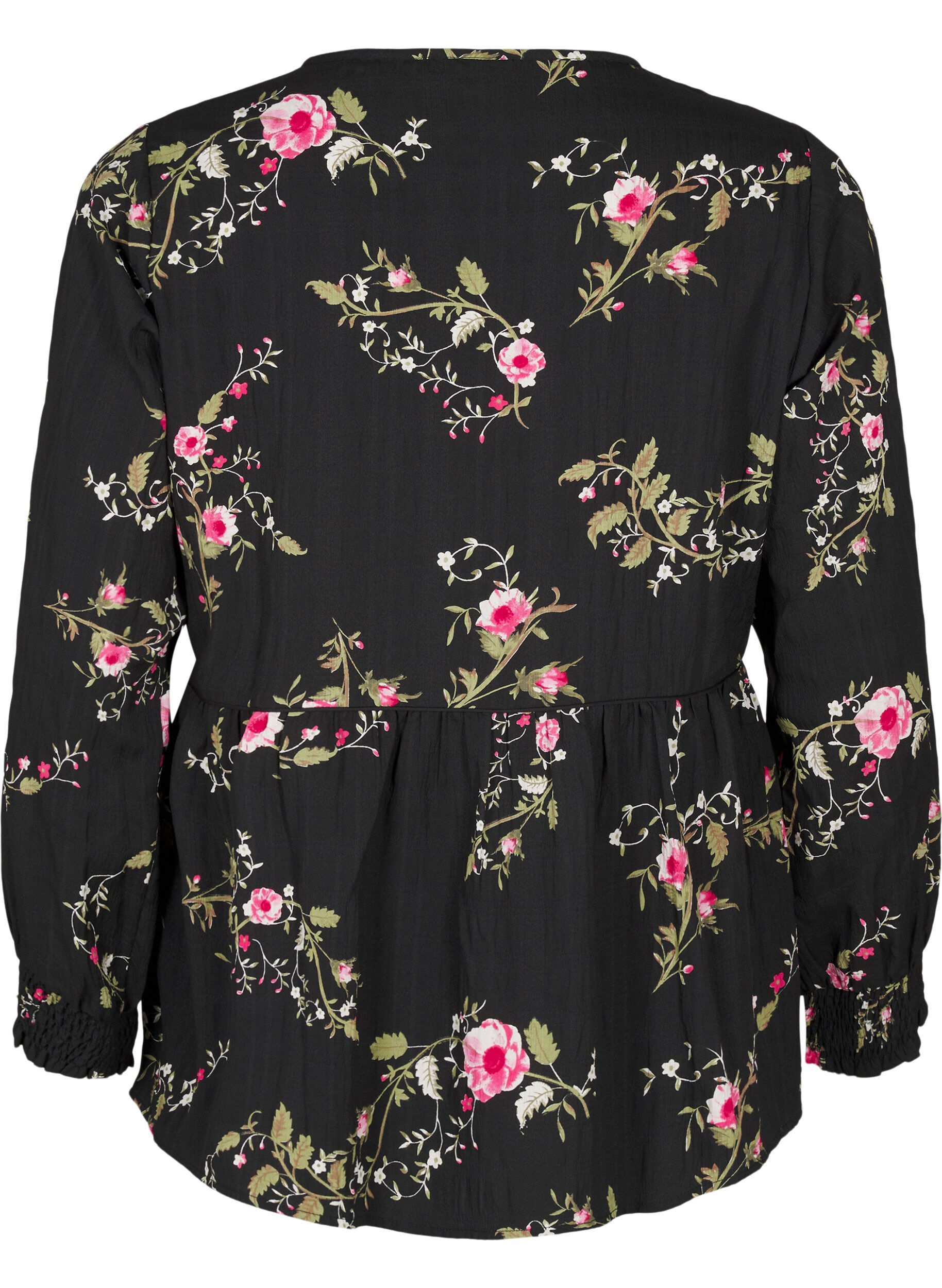 ZizzifashionLong-sleeved blouse with floral print, Black, Packshot image number 1