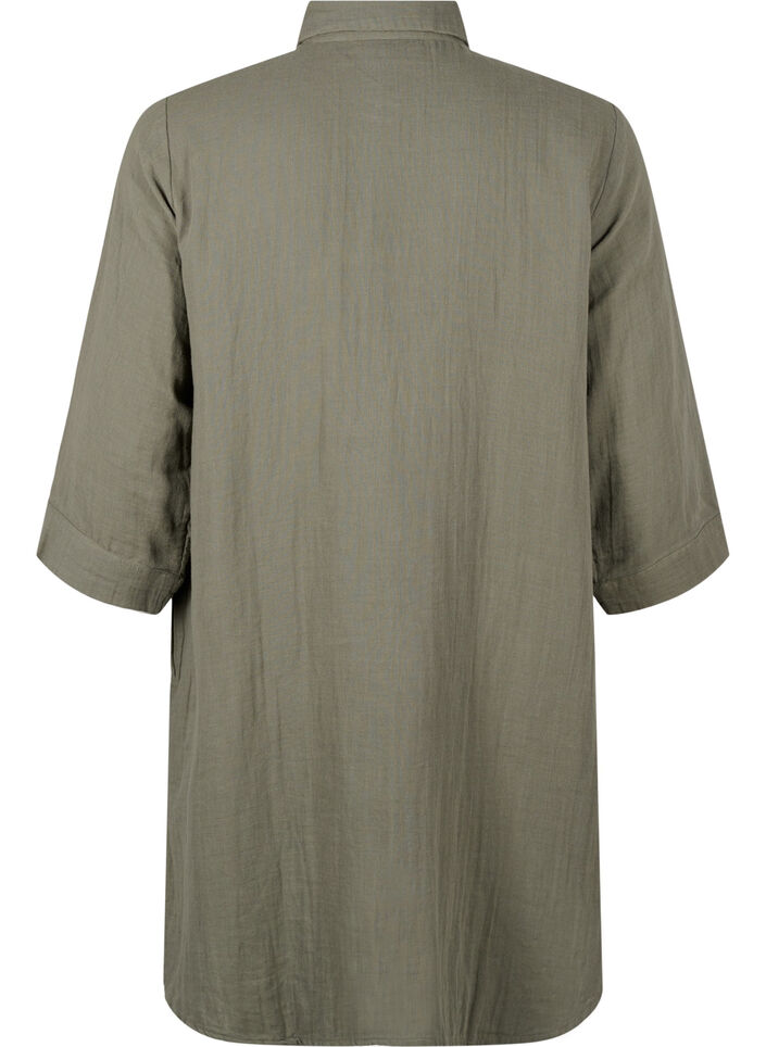 Long shirt in cotton muslin, Thyme, Packshot image number 1