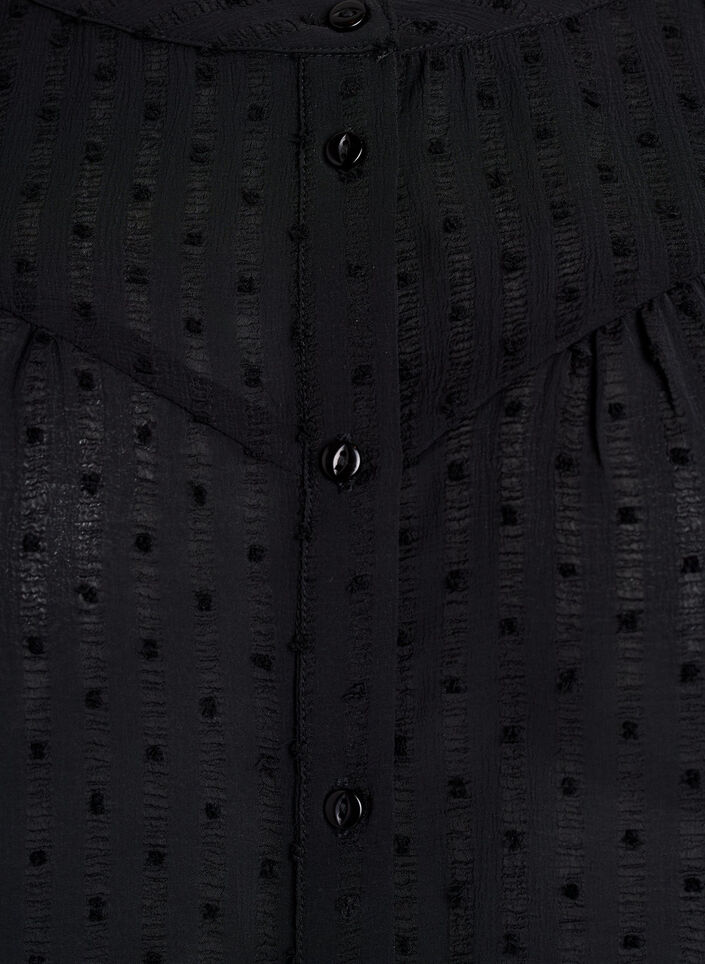 Shirt with a textured dot pattern and embroidery details, Black, Packshot image number 2