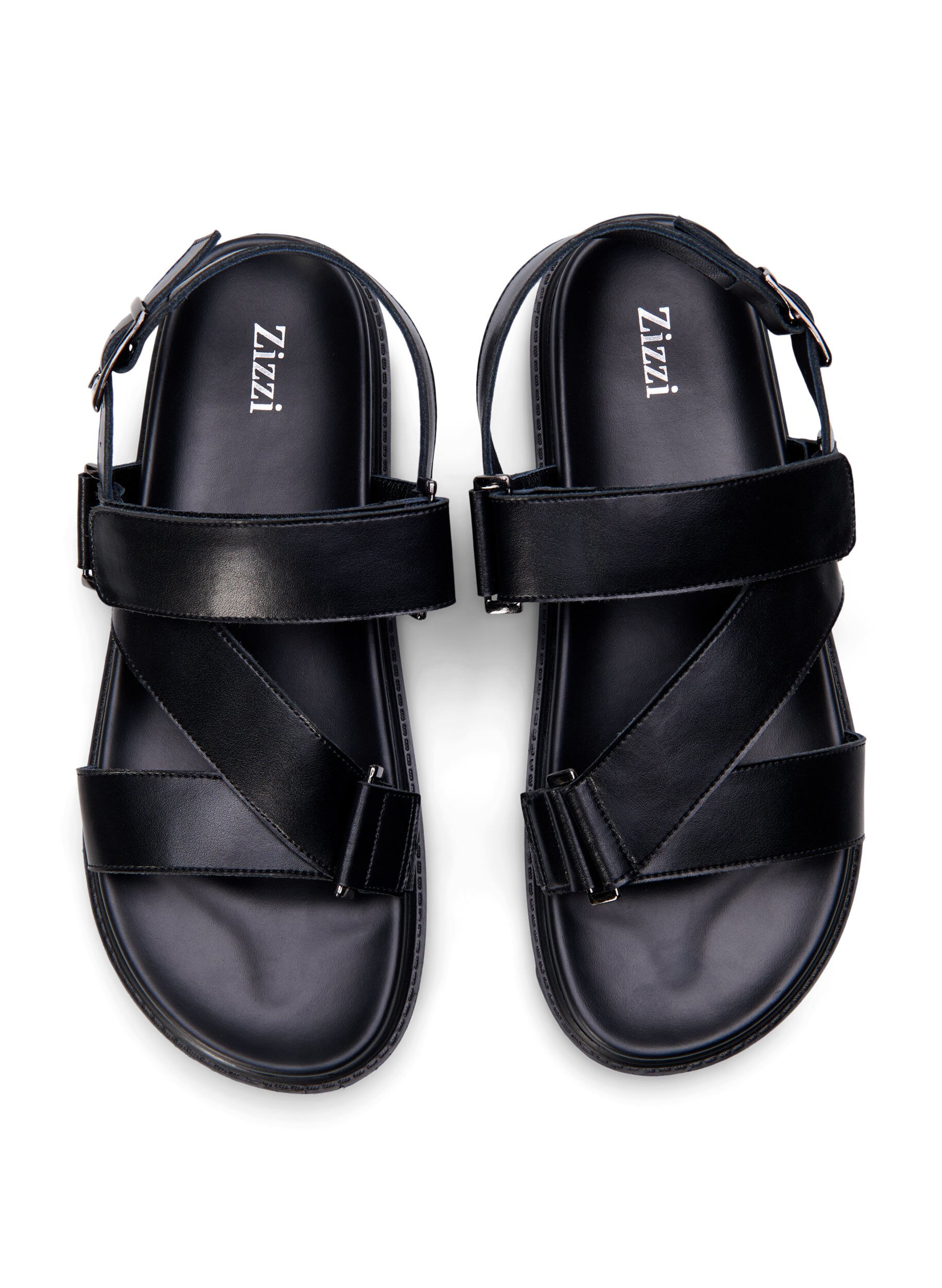 Zizzifashion Wide fit - Leather sandal with adjustable straps, Black, Packshot image number 2