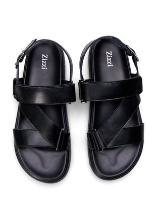 Wide fit leather sandal with adjustable straps, Black, Packshot image number 2