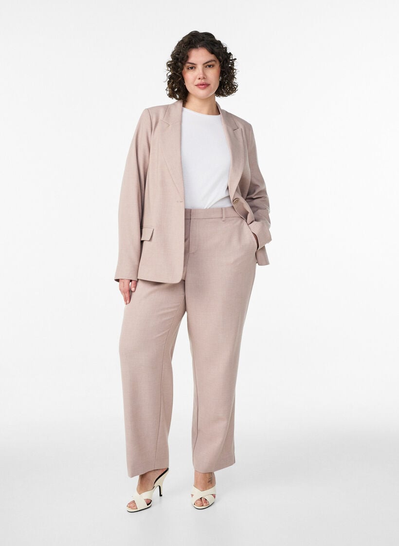Tailored trousers with a high waist and straight fit, Beige, Model image number 0