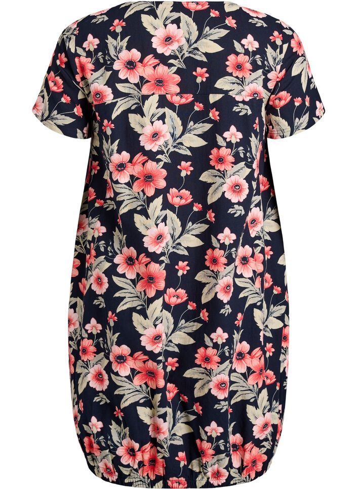 Short-sleeved cotton dress with print, Blue, Packshot image number 1