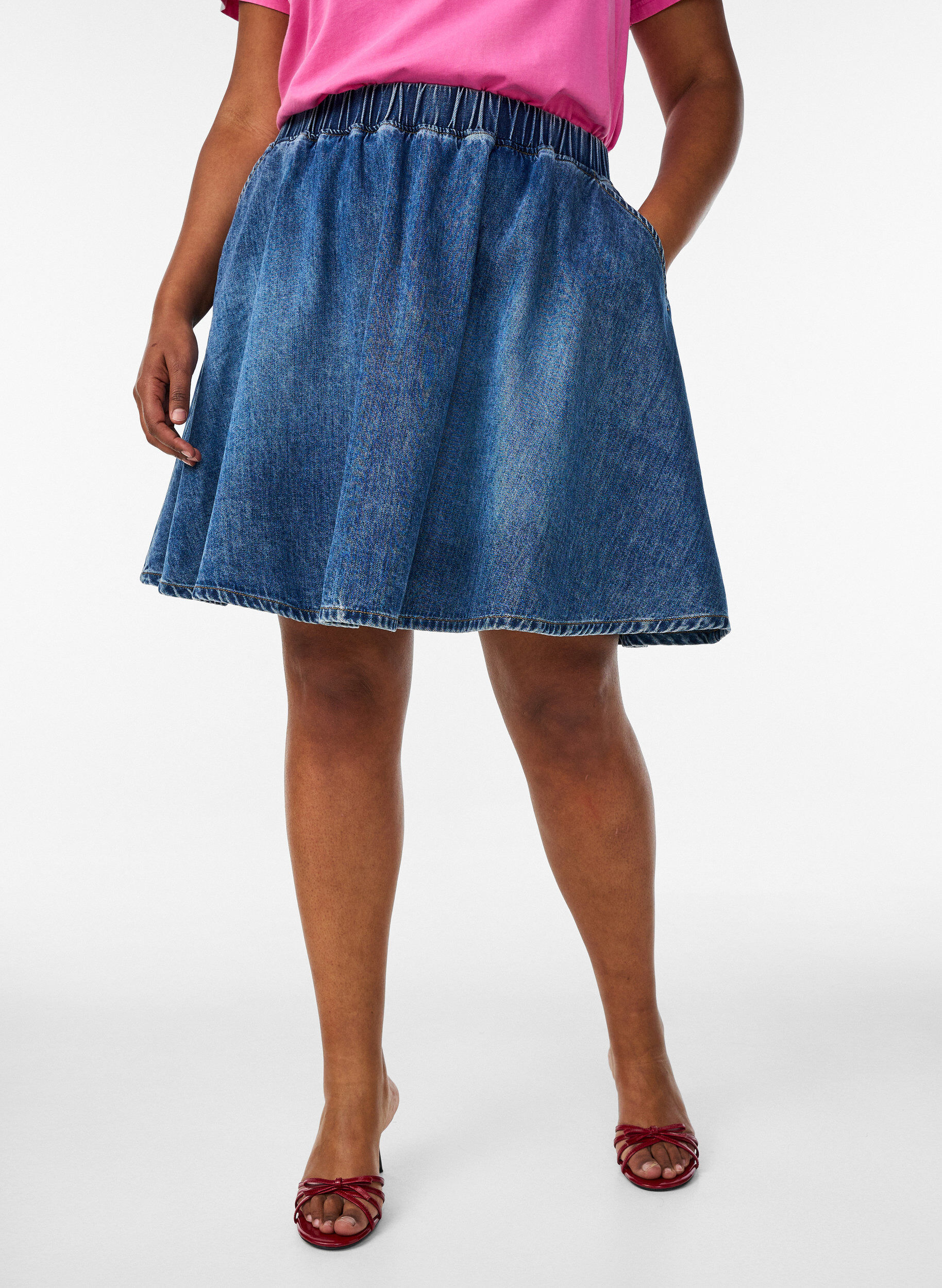 ZizzifashionShort denim skater skirt, Blue, Model image number 3