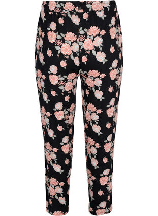 Floral viscose pyjama trousers, Black Flower AOP, Packshot image number 1