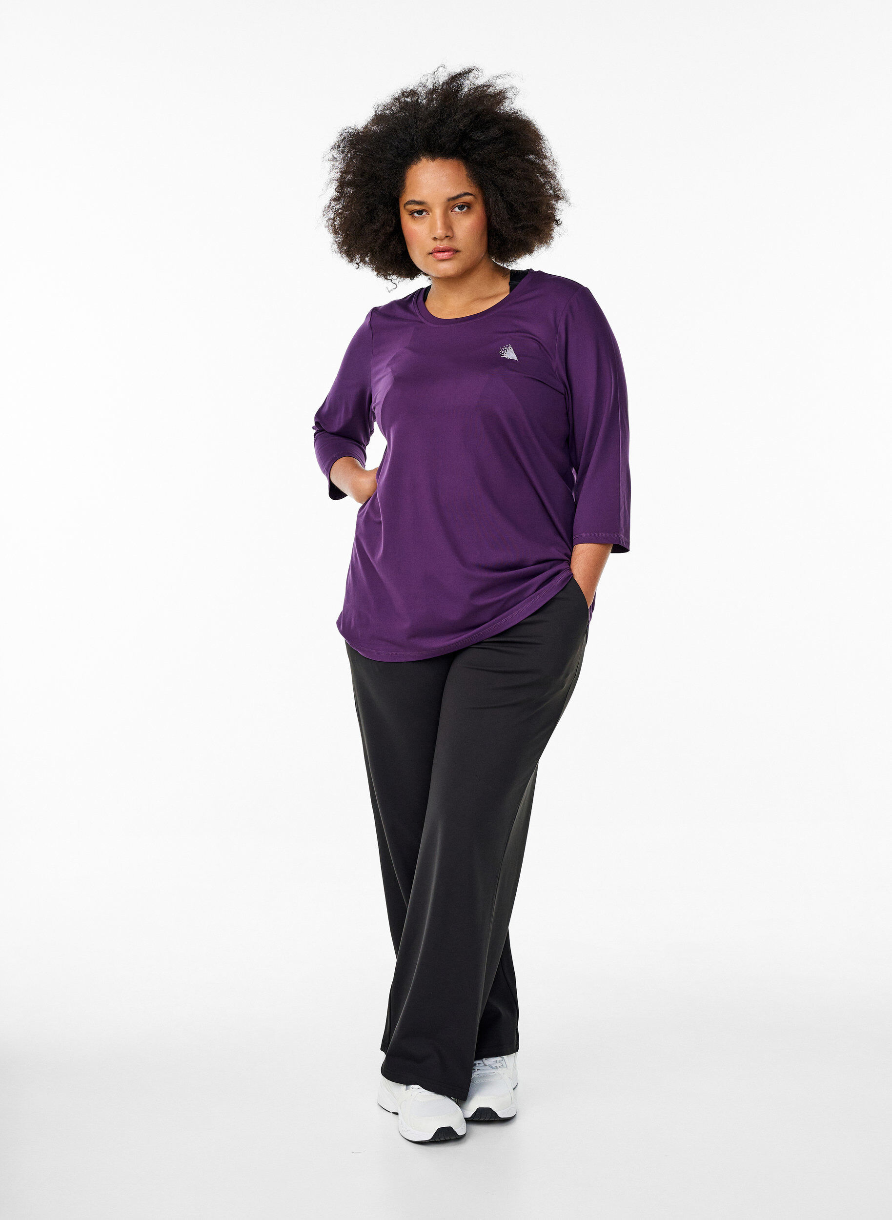 ZizzifashionWorkout top with 3/4 sleeves, Purple, Model image number 1