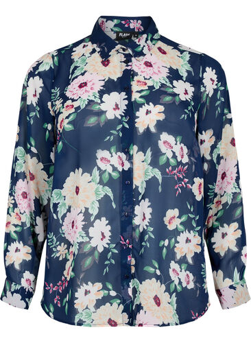 FLASH - Long sleeve shirt with floral print, Navy Flower, Packshot image number 0