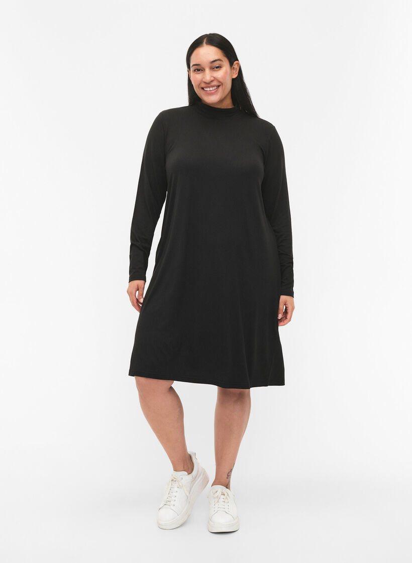 FLASH - Long sleeve dress with turtleneck, Black, Model image number 1