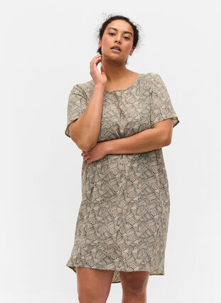 Dress with shorts sleeves, Green Graphic, Model image number 0