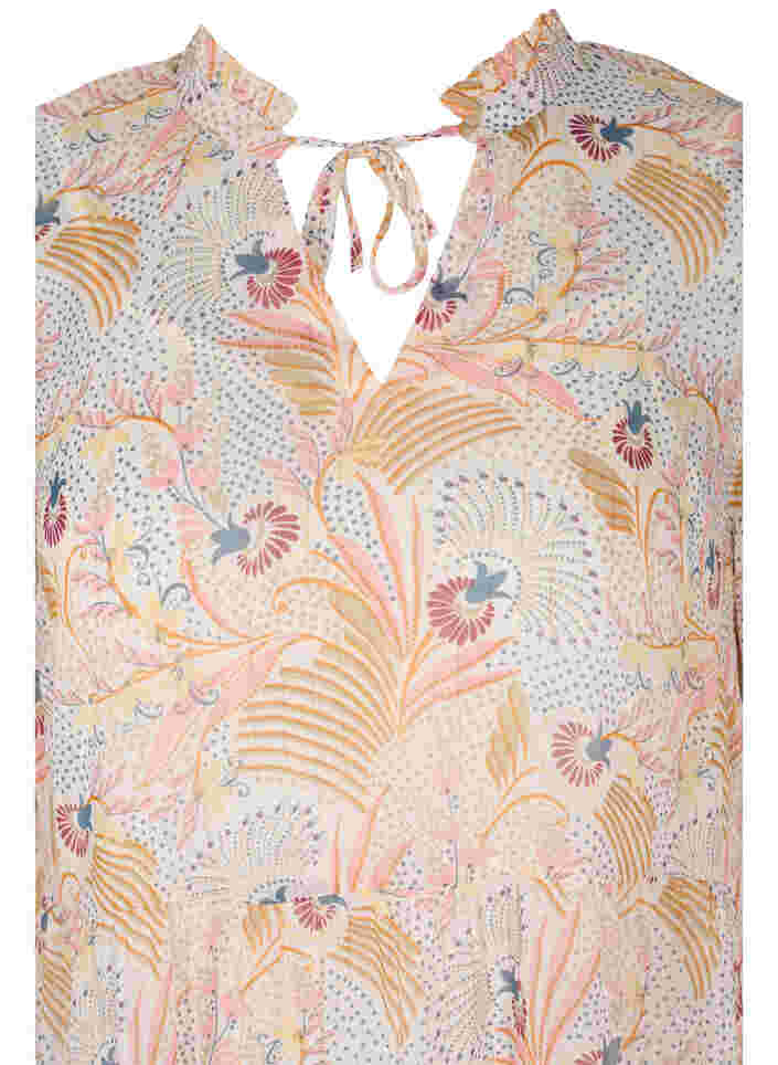 Tunic with floral print and lurex, Yellow/Pink AOP, Packshot image number 2