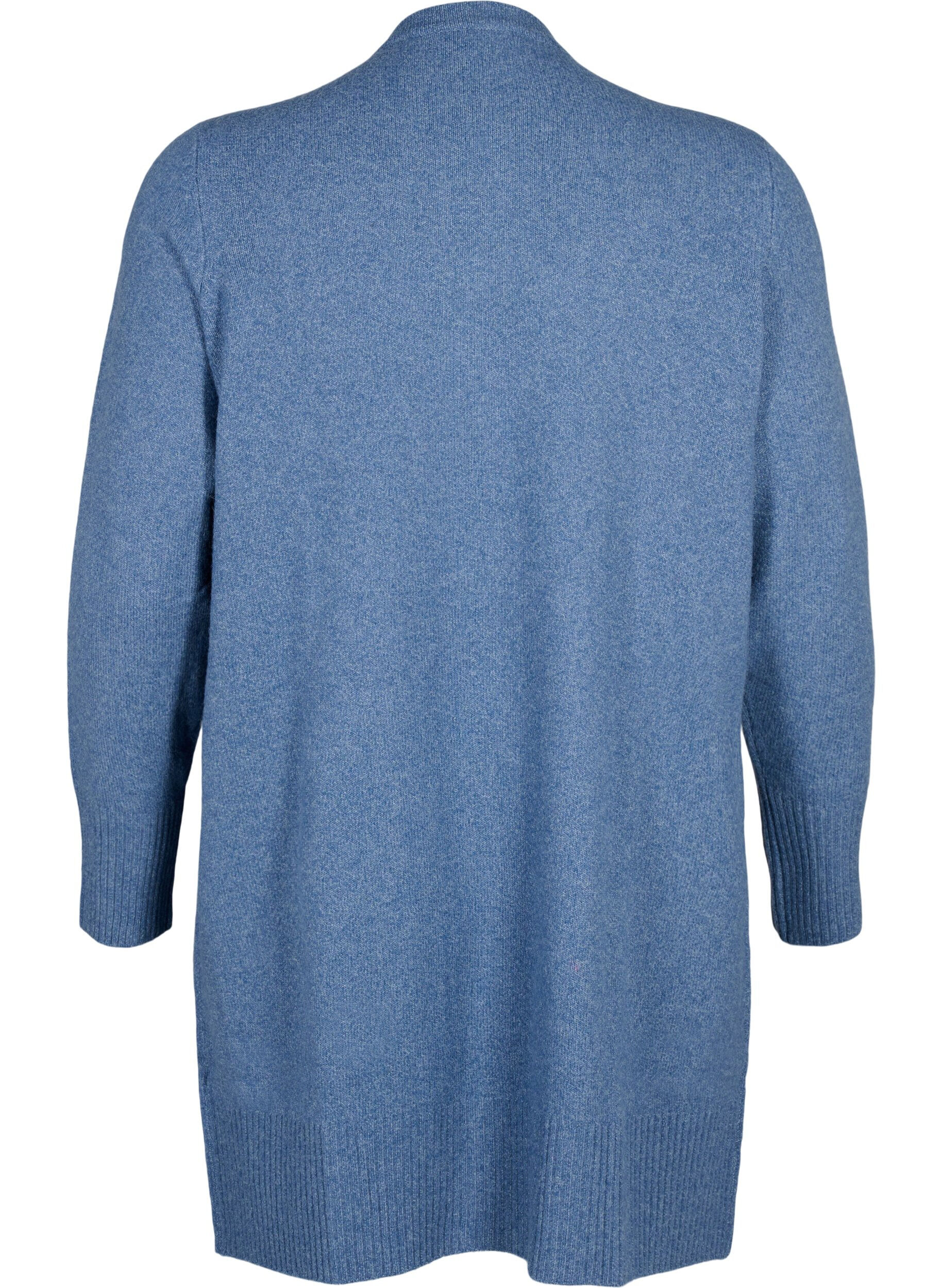 ZizzifashionRibbed Knit Cardigan with Pockets, Blue, Packshot image number 1
