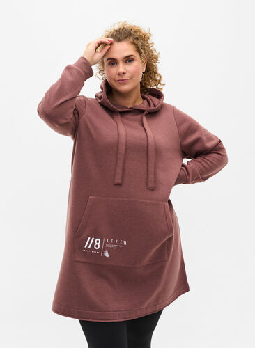 Sweater dress with a hood and pocket, Marron, Model image number 0