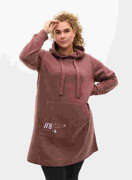 Sweater dress with a hood and pocket