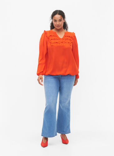 Long-sleeved blouse with frilled details, Orange.com, Model image number 3