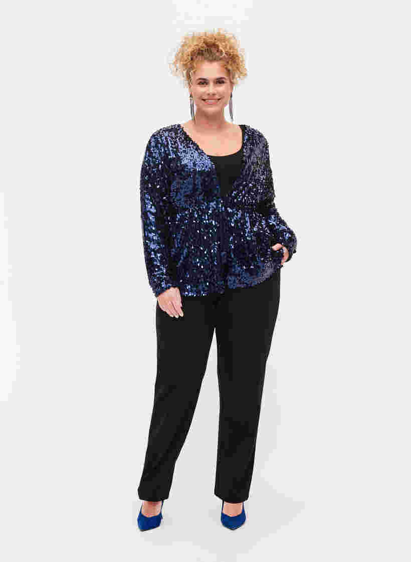 Cardigan with sequins and long sleeves, Evening Blue, Model image number 2
