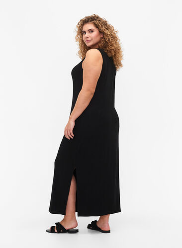 Sleeveless ribbed dress in viscose, Black, Model image number 1