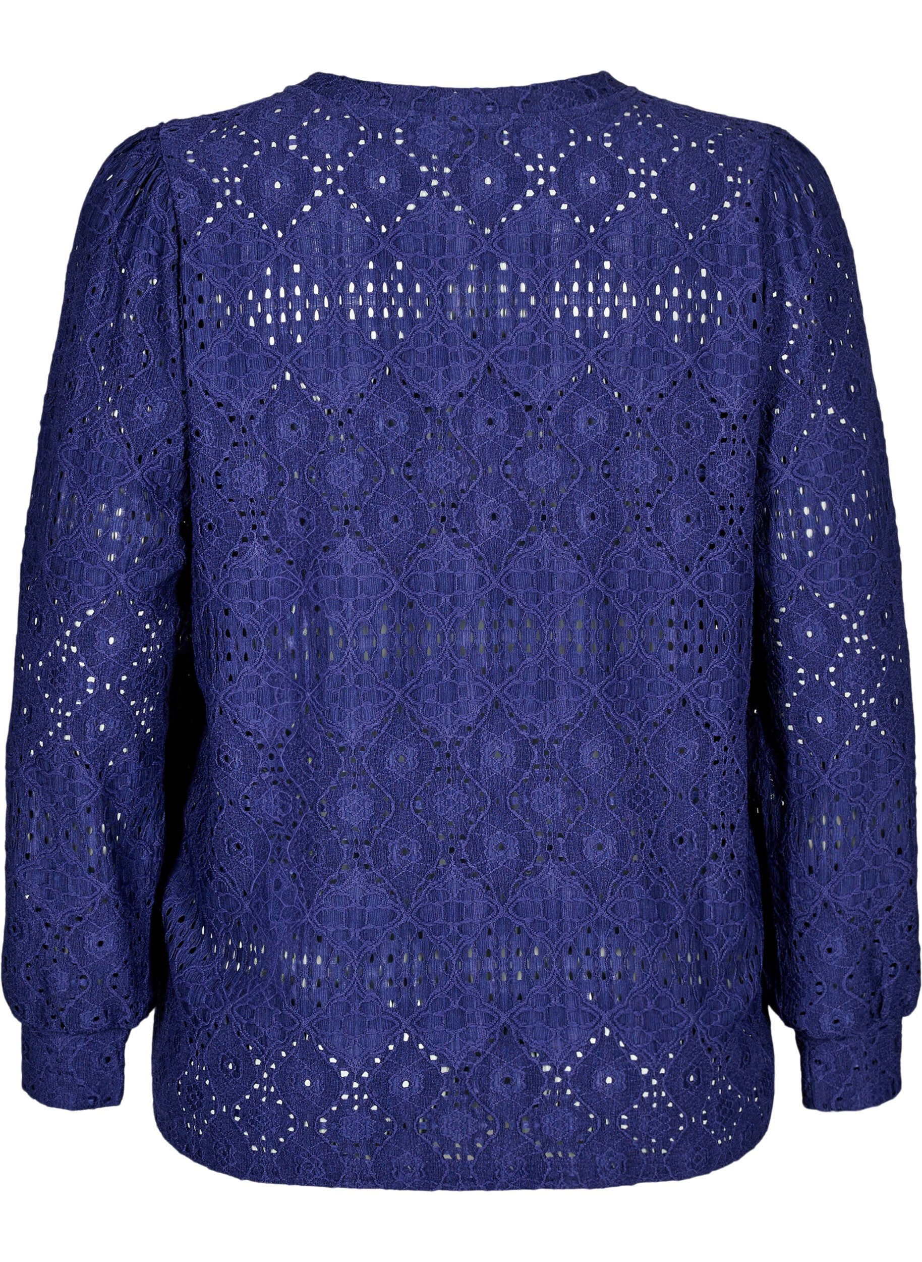 Zizzifashion Long-sleeved blouse with an openwork pattern, Purple, Packshot image number 1
