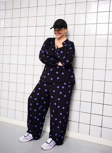 Viscose trousers with polka dots, Black w. Purple Dot, Image image number 0