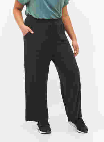 Viscose workout trousers with pockets, Black, Model image number 2