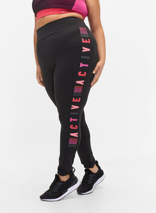Gym leggings with text print, Black, Model image number 2