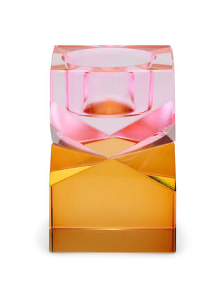 Candle holder in crystal glass, Pink/Amber, Packshot image number 0
