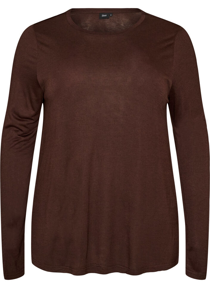 Long-sleeved blouse in wool and viscose, Brown, Packshot image number 0
