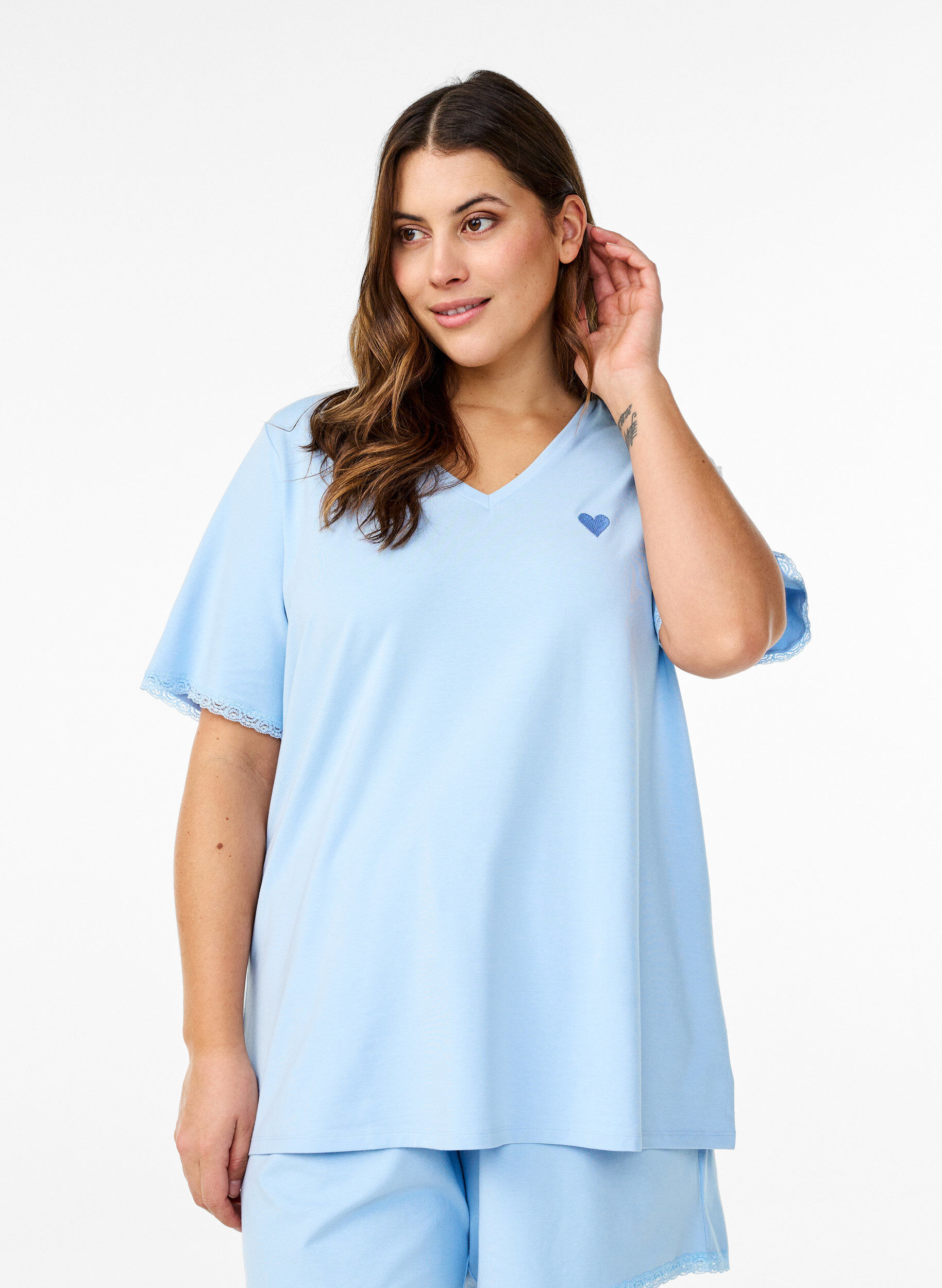 Zizzifashion Modal-blend T-shirt with a V-neck, Light Blue, Model image number 0