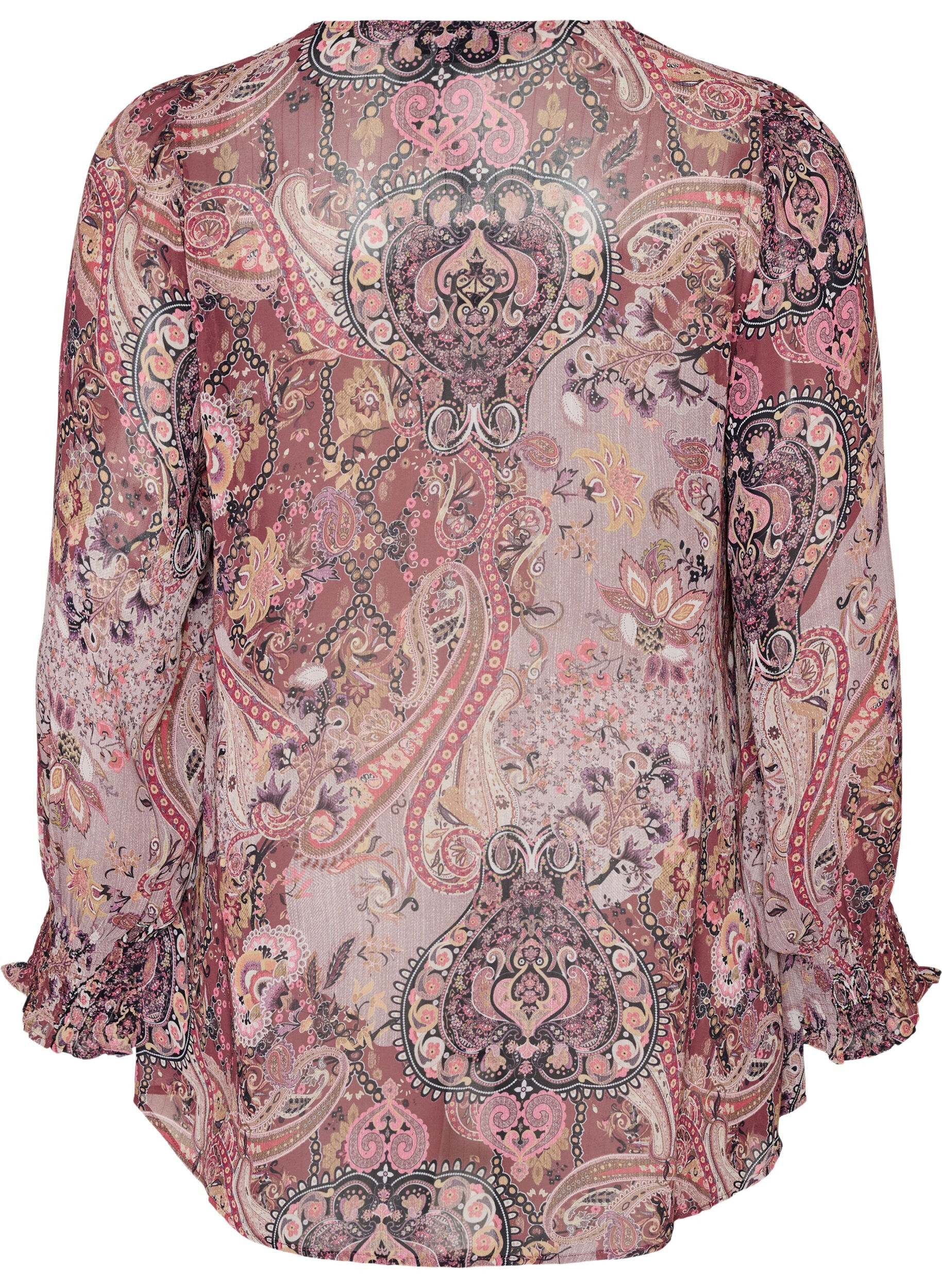 ZizzifashionTunic with paisley print and smocked cuffs, Rose, Packshot image number 1