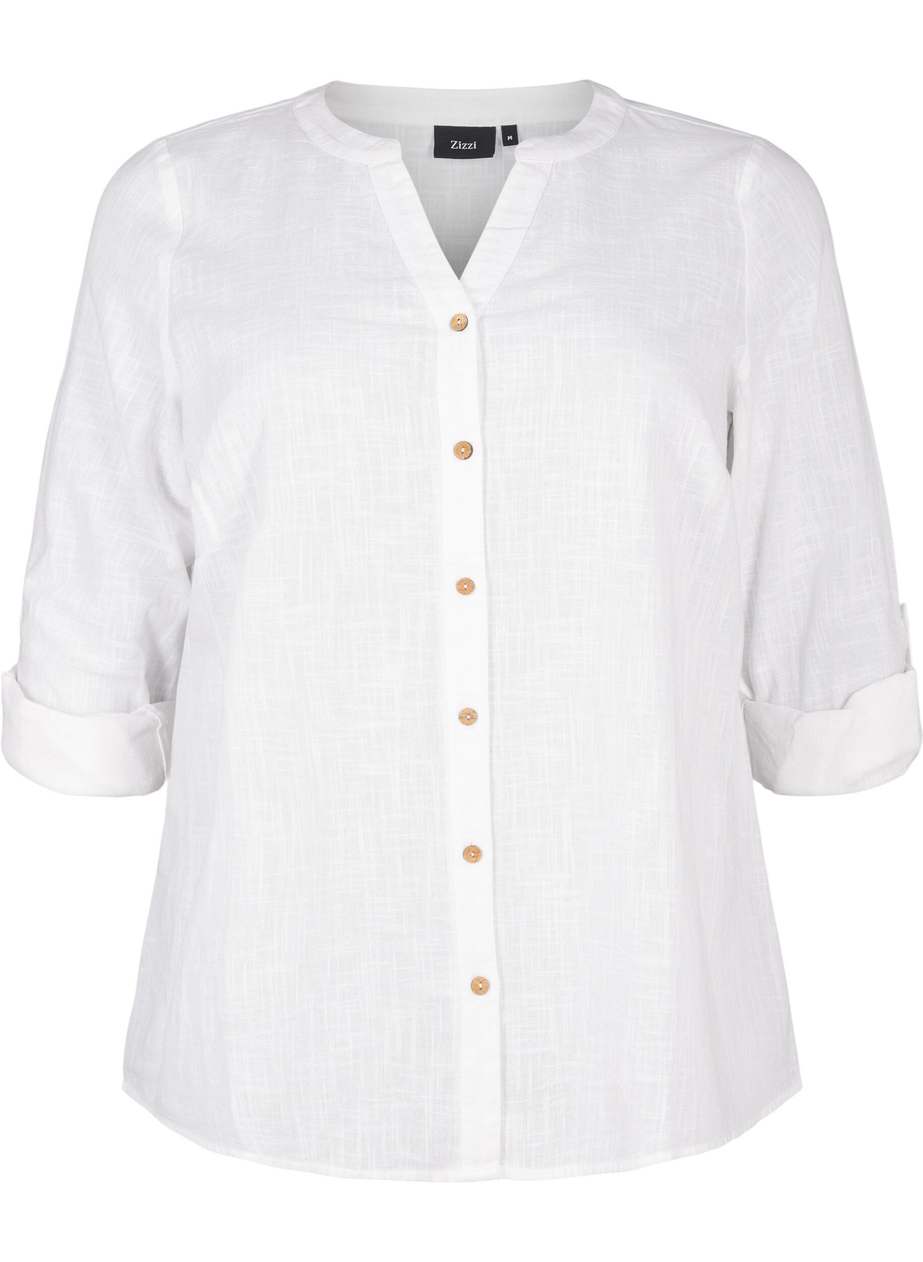 ZizzifashionCotton shirt blouse with a v-neck, White, Packshot image number 0