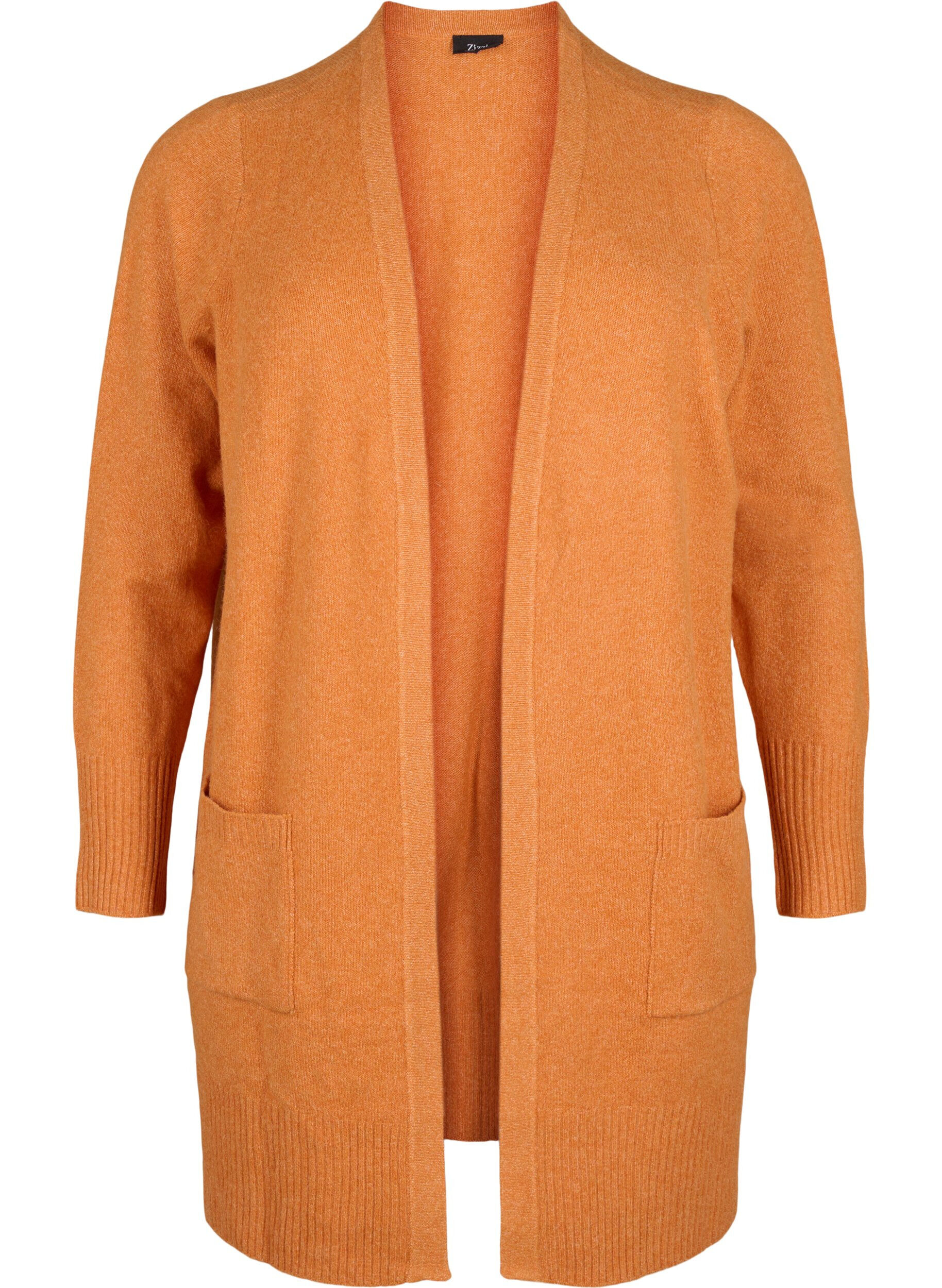 Zizzifashion Ribbed Knit Cardigan with Pockets, Orange, Packshot image number 0