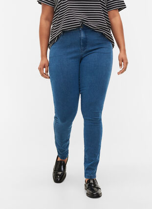 High-waisted super slim Amy jeans , Mid Blue, Model image number 2