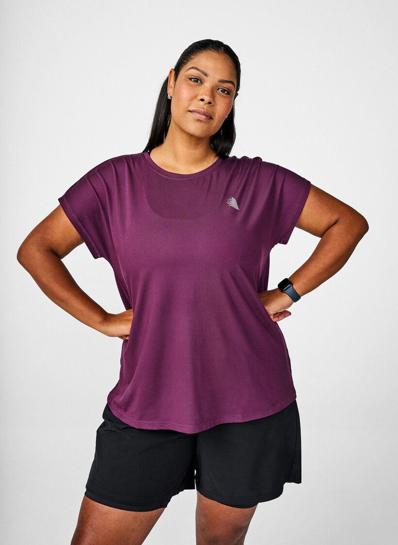 Solid-coloured workout T-shirt, Purple, Image image number 0