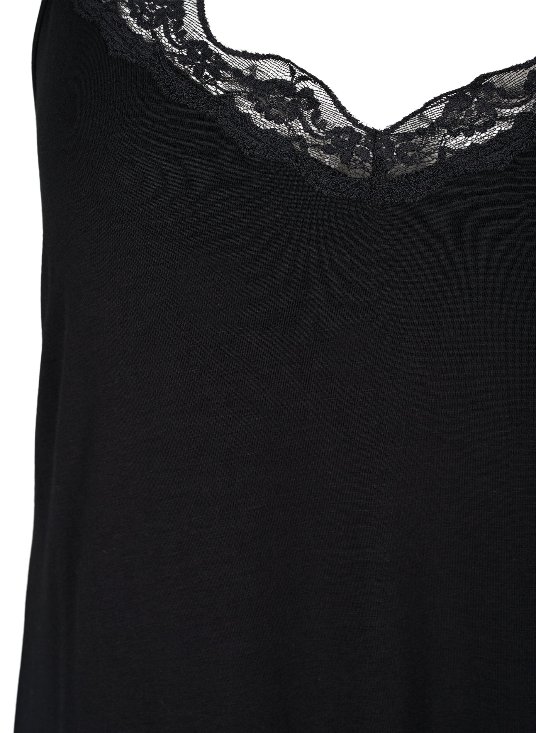 ZizzifashionViscose nightgown with lace trim, Black, Packshot image number 2