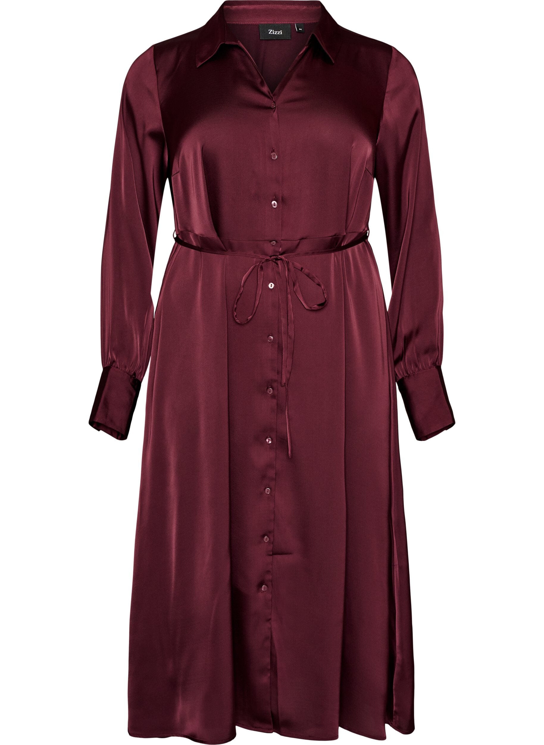 Satin shirt dress with a tie-belt