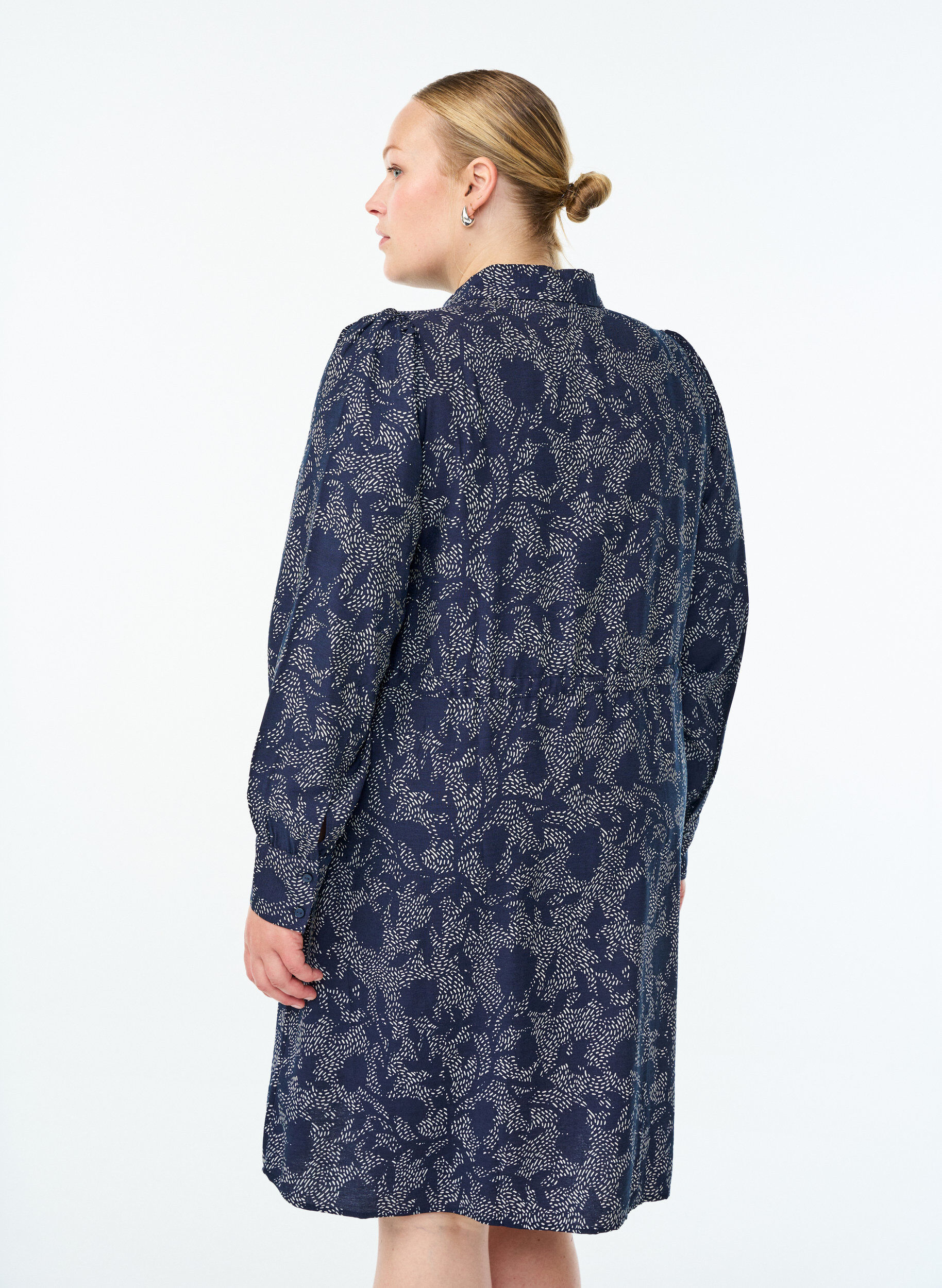 Zizzifashion Shirt dress with tie belt and print, Blue, Model image number 2