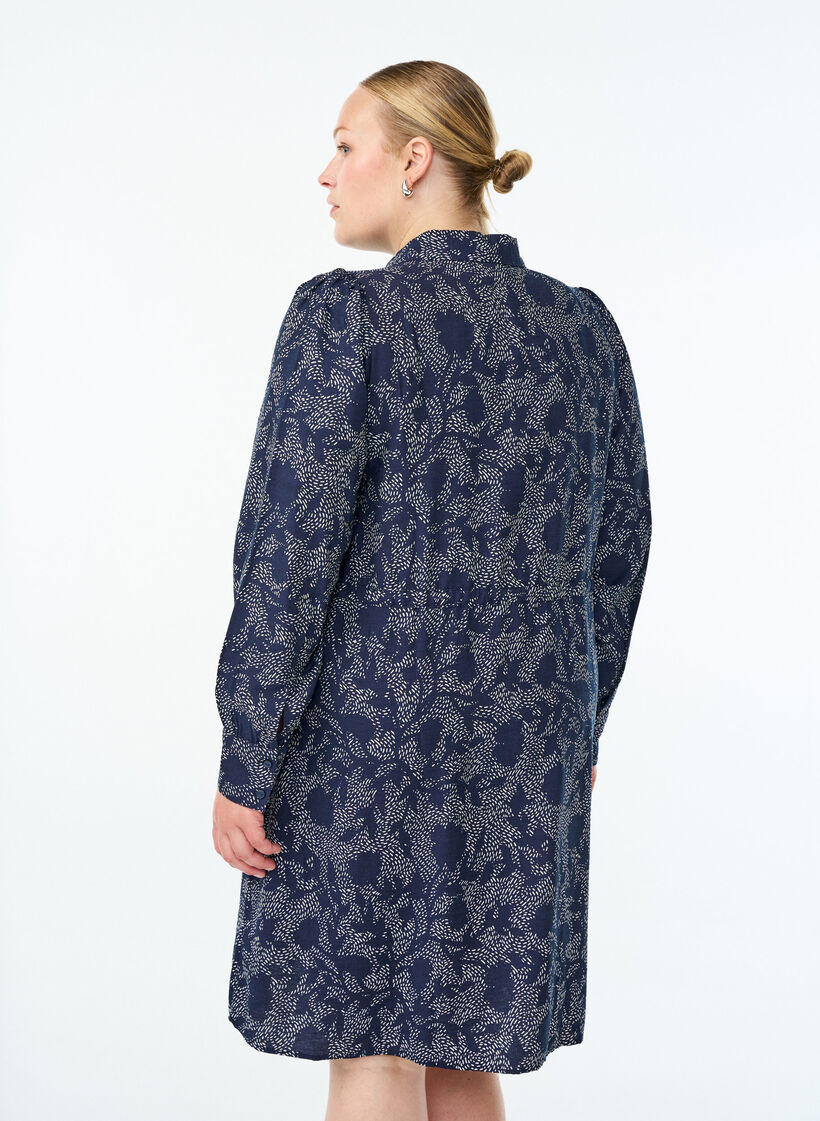 Shirt dress with tie belt and print, Blue, Model image number 2