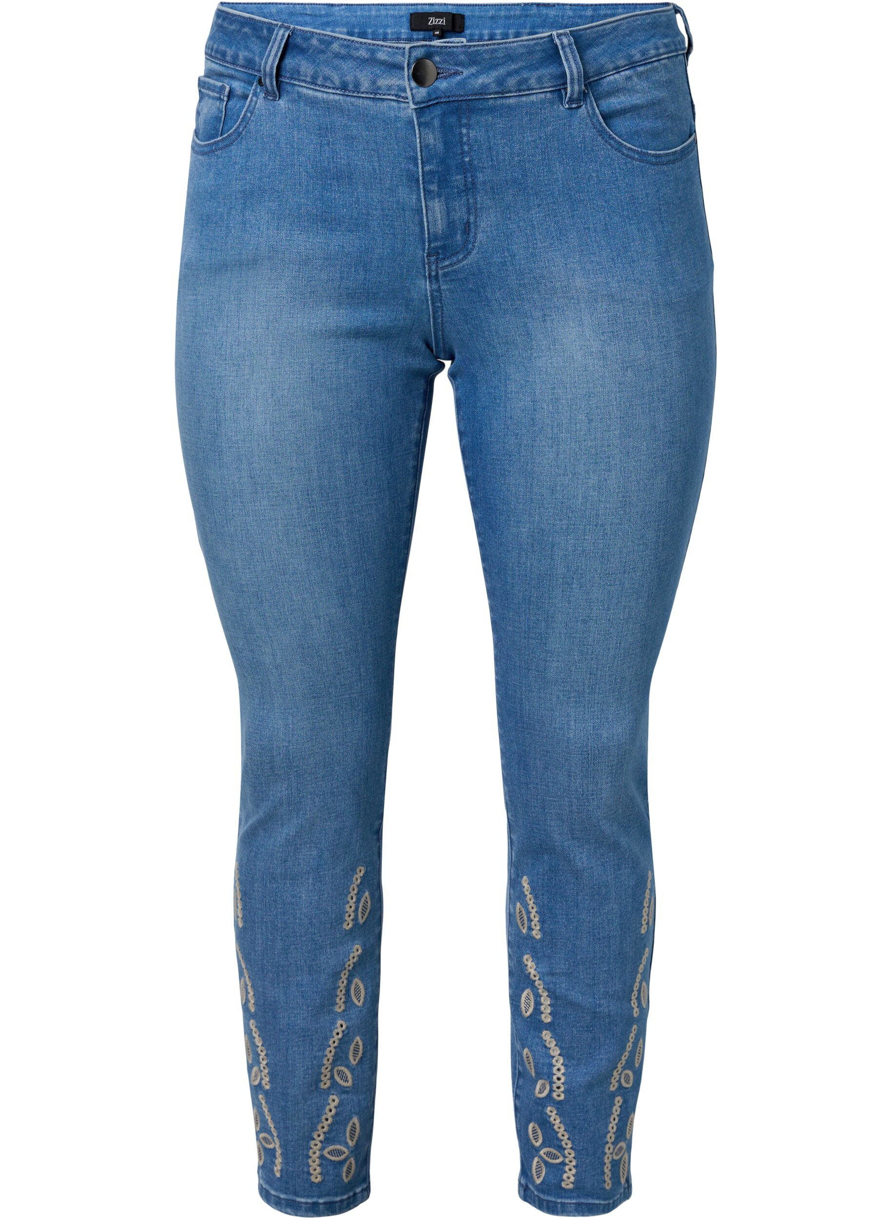 Zizzifashion Cropped Emily jeans with embroidery, Blue denim, Packshot image number 0