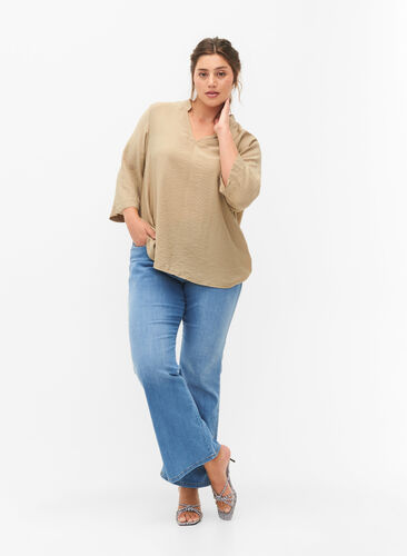 Solid color blouse with 3/4 sleeves, Coriander, Model image number 2