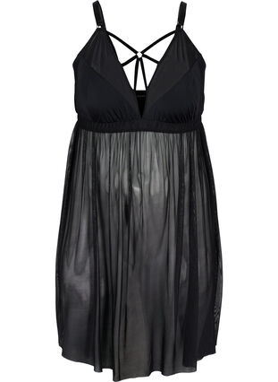 Transparent nightdress with string details, Black, Packshot image number 0