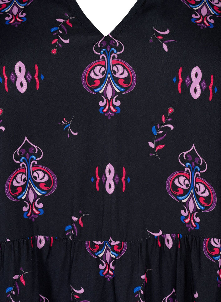 Long sleeve viscose dress with print, Black Pink AOP, Packshot image number 2